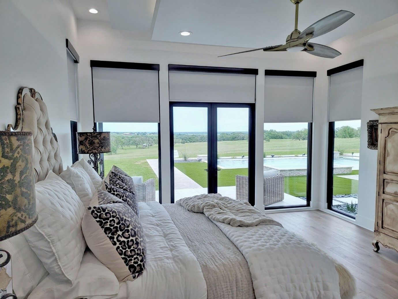 Roller shades for sliding glass doors