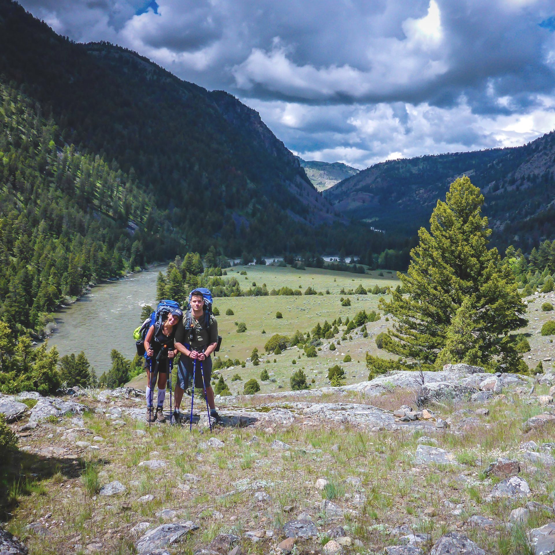 Yellowstone River Trail, North Central Yellowstone Backpackers take a break for photos along the Yellowstone River Trail.