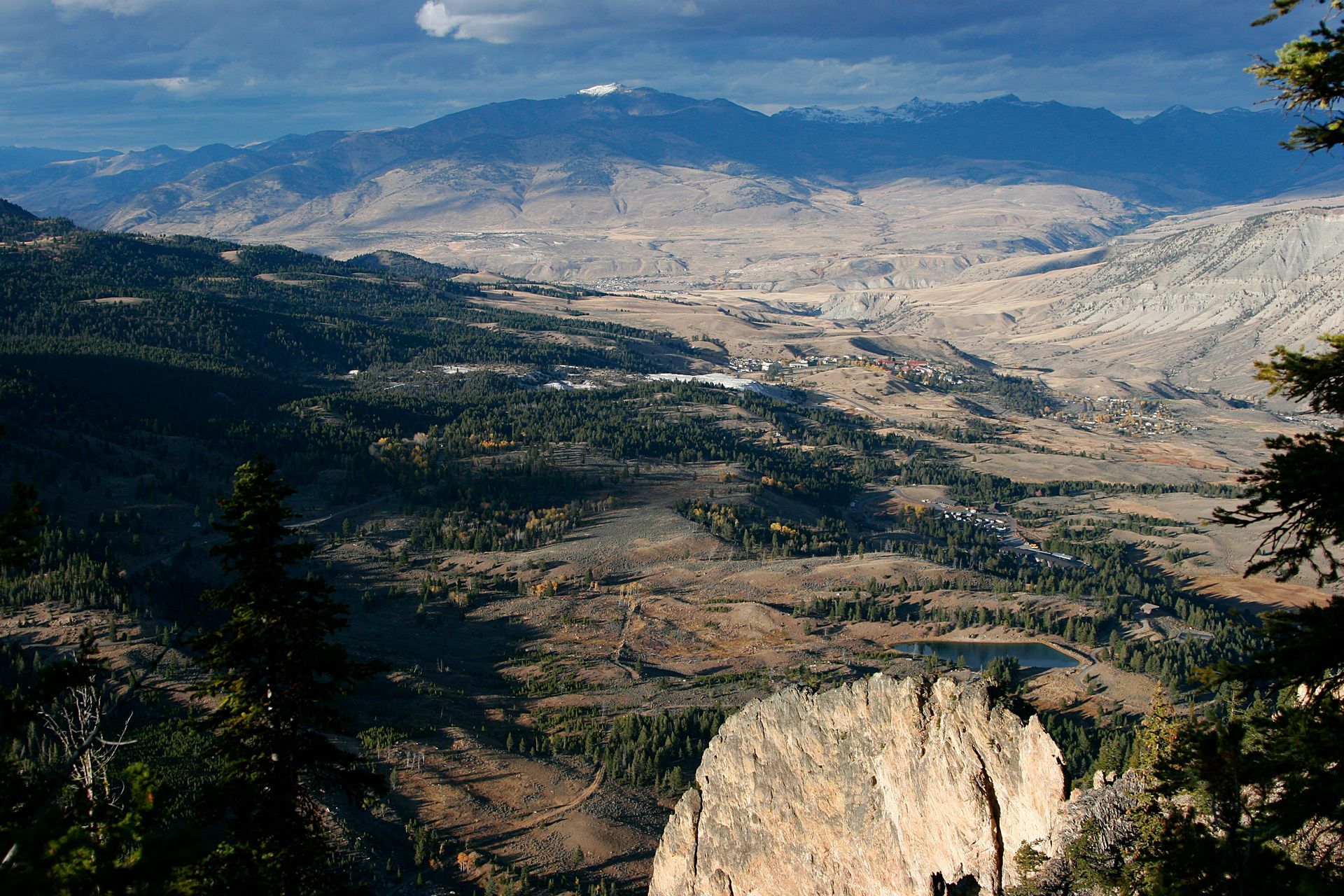 Looking west toward the pyramid shaped outline of Electric Peak from the summit of Bunsen Peak.