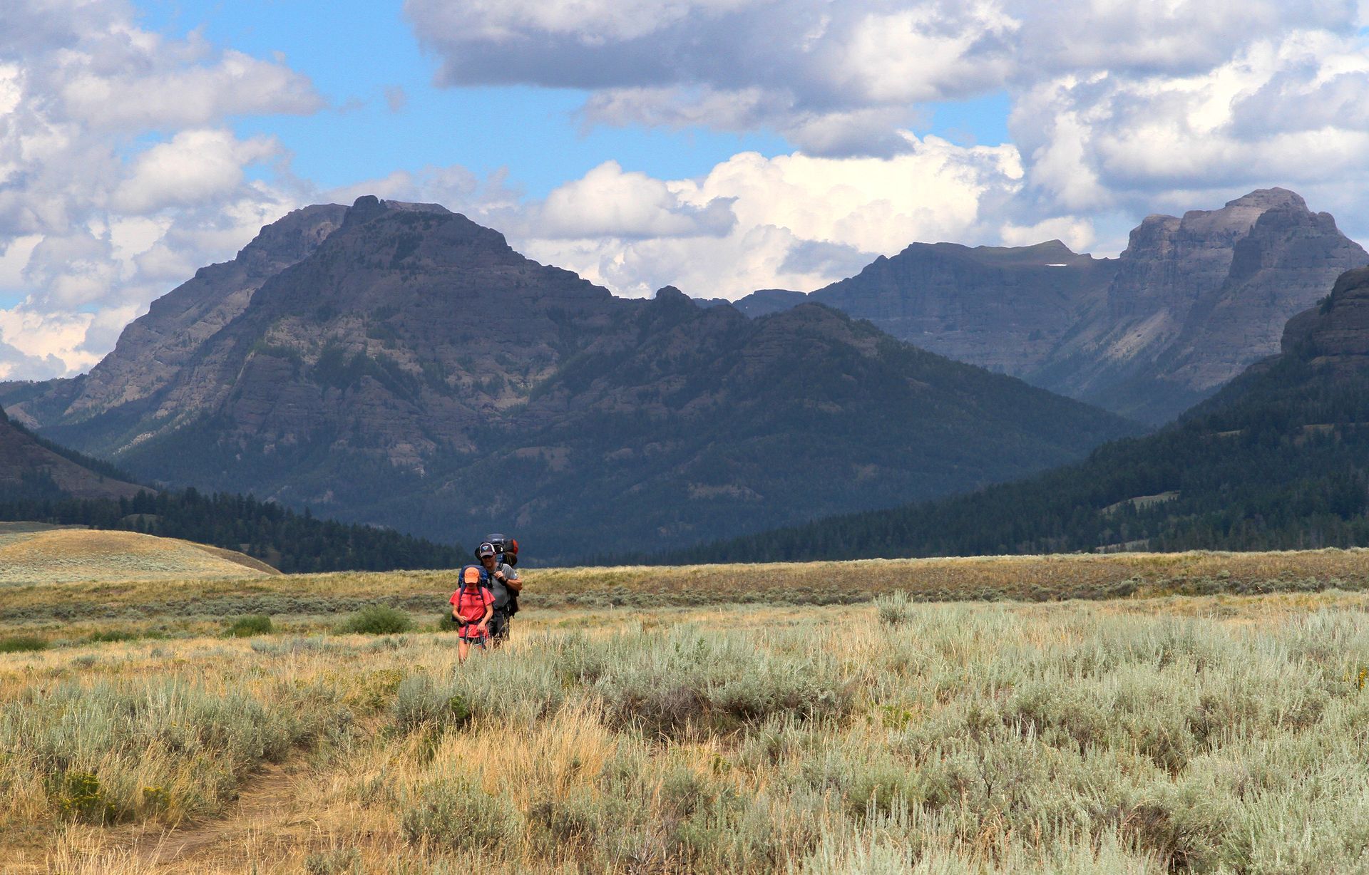 A group of backpackers begin their multi-day journey into Yellowstone's pristine backcountry.