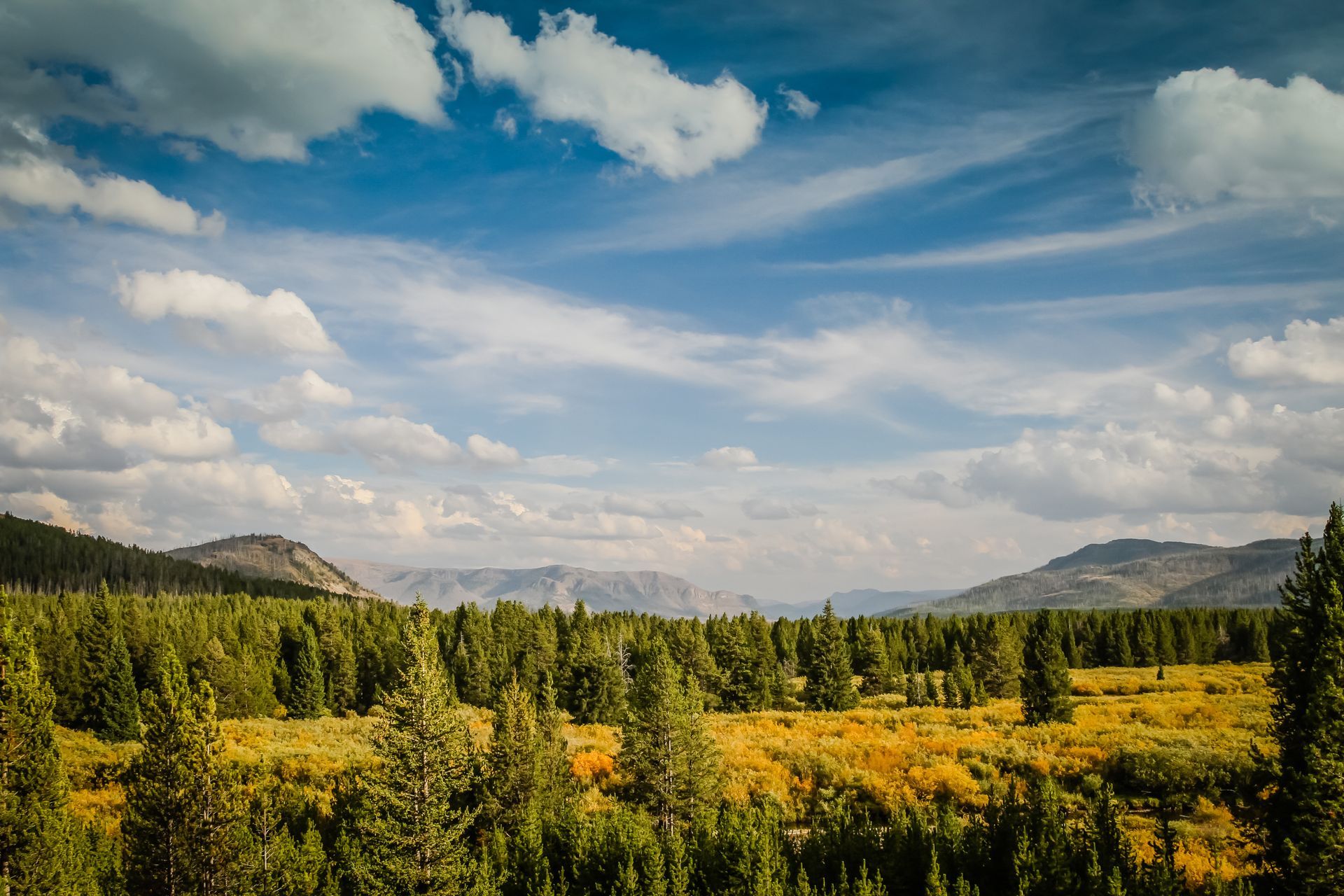 The campsite above Beaverdam Creek offers spectacular views south toward the massive Trident Plateau in Yellowstone's remote Thorofare region.