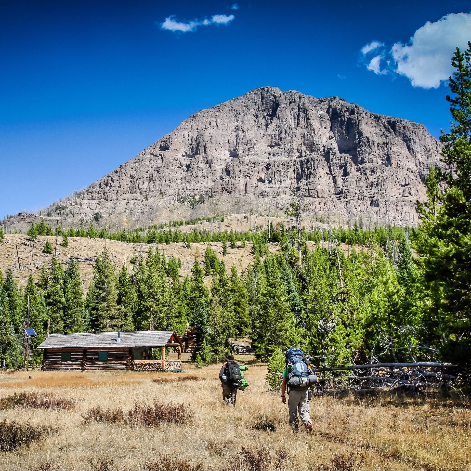 The Thorofare Trail, Southeast Yellowstone At around thirty two miles, the Thorofare Patrol Cabin in Yellowstone is the furthest dwelling from any road in the contiguous United States.