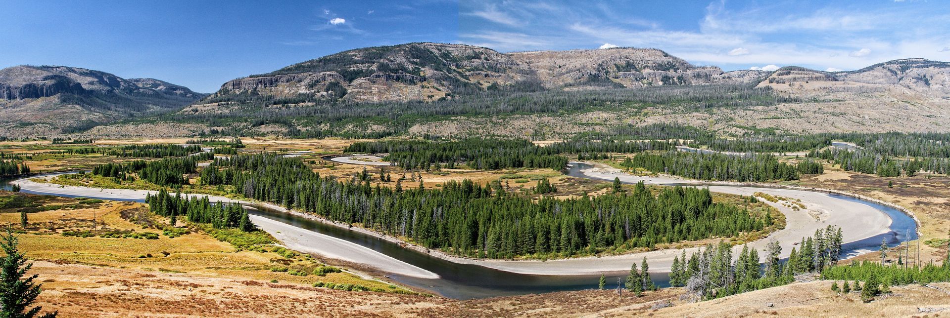 The Yellowstone River meanders through the broad valley of the Thorofare Region.