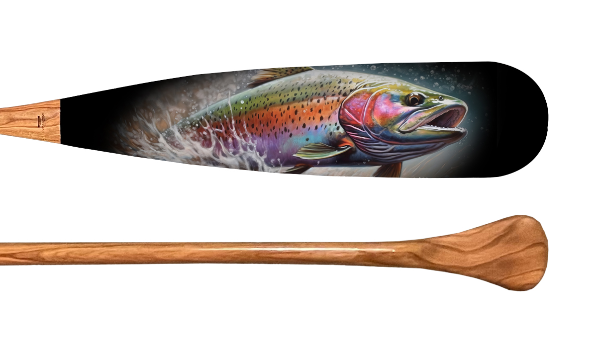 Up-A-Creek Paddle Company Detail of custom trout paddle made by Up-A-Creek Paddle Company.