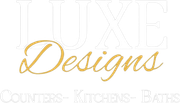 A logo for luxe designs counters , kitchens , baths.
