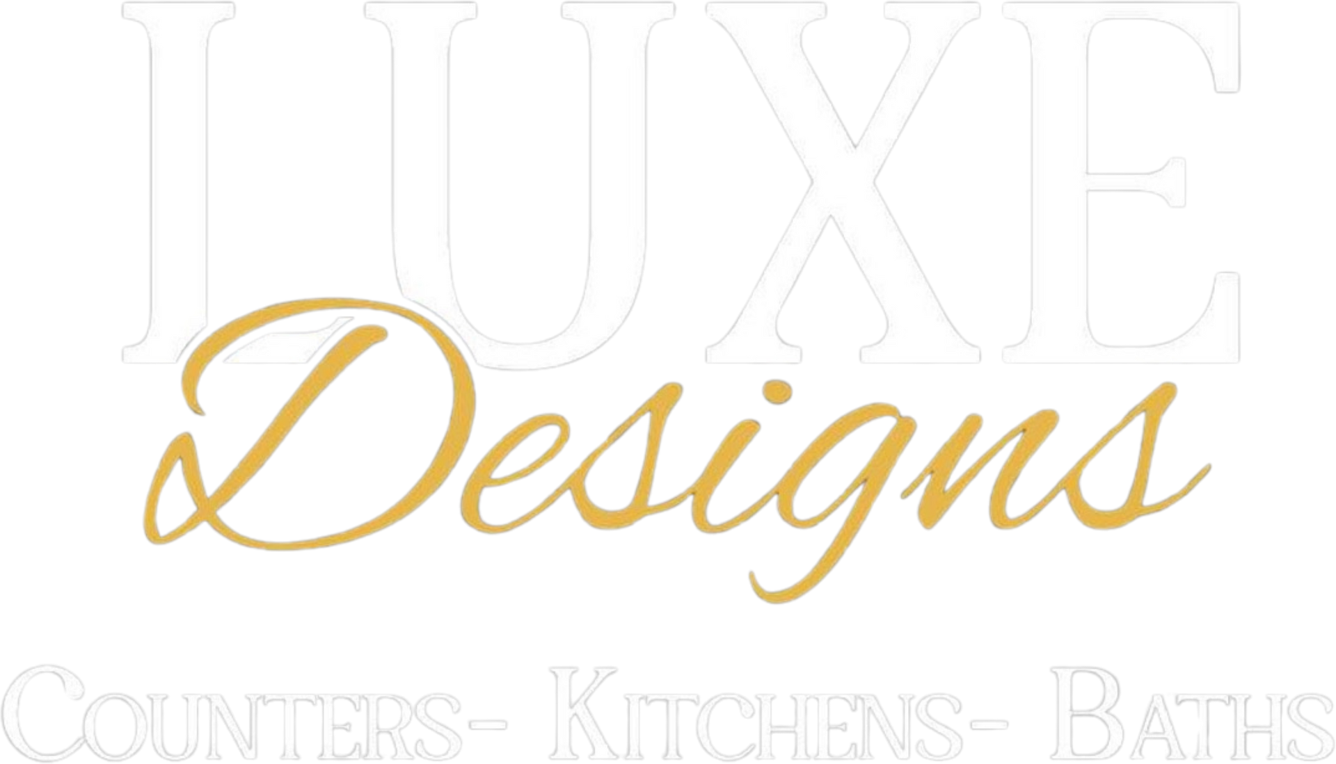 A logo for luxe designs counters , kitchens , baths.