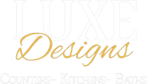 A logo for luxe designs counters , kitchens , baths.
