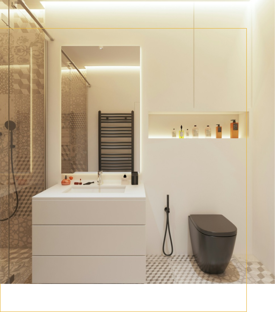 A bathroom with a toilet a sink and a mirror