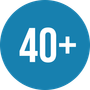 Blue circle with white "40+" text.