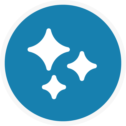 White sparkles on a blue circle.