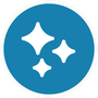White sparkles on a blue circle.