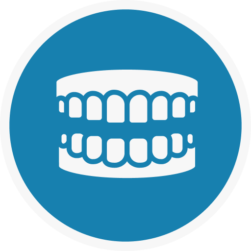 White teeth icon within a blue circle.