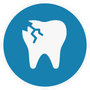 White tooth with a jagged crack inside a blue circle.