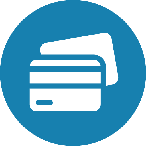 White credit cards icon on a blue background.