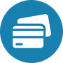 White credit cards icon on a blue background.