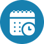 Blue circle with a white calendar and clock, symbolizing scheduling or appointments.