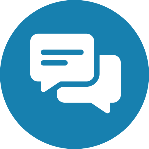 White speech bubbles on a blue background, symbolizing conversation or communication.