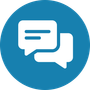 White speech bubbles on a blue background, symbolizing conversation or communication.
