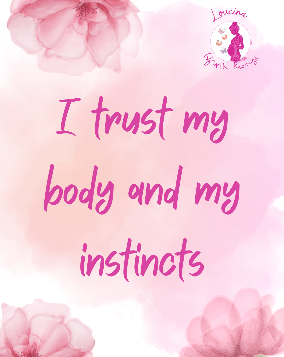 Text on a pink watercolor background: