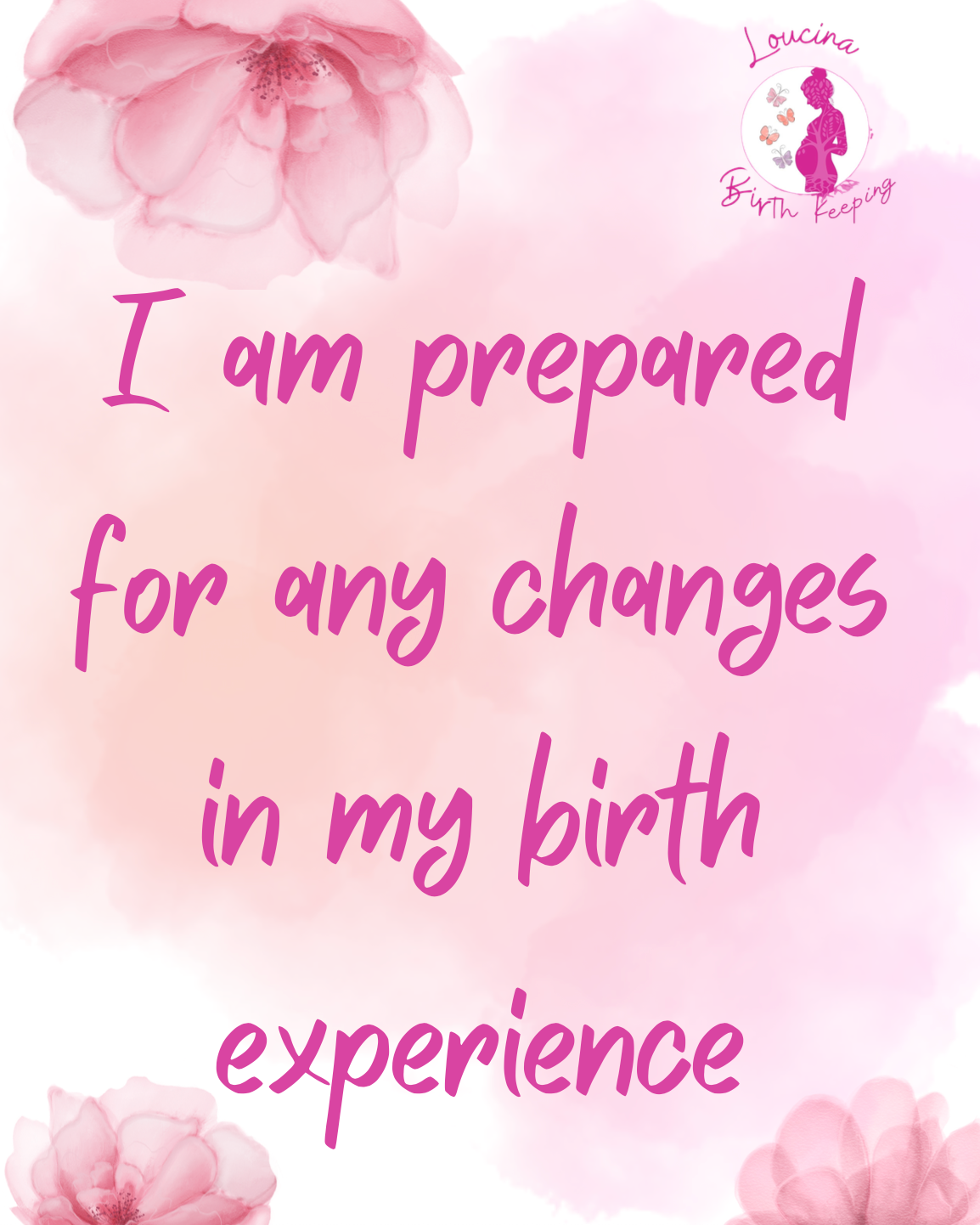 Pink watercolor graphic with text: