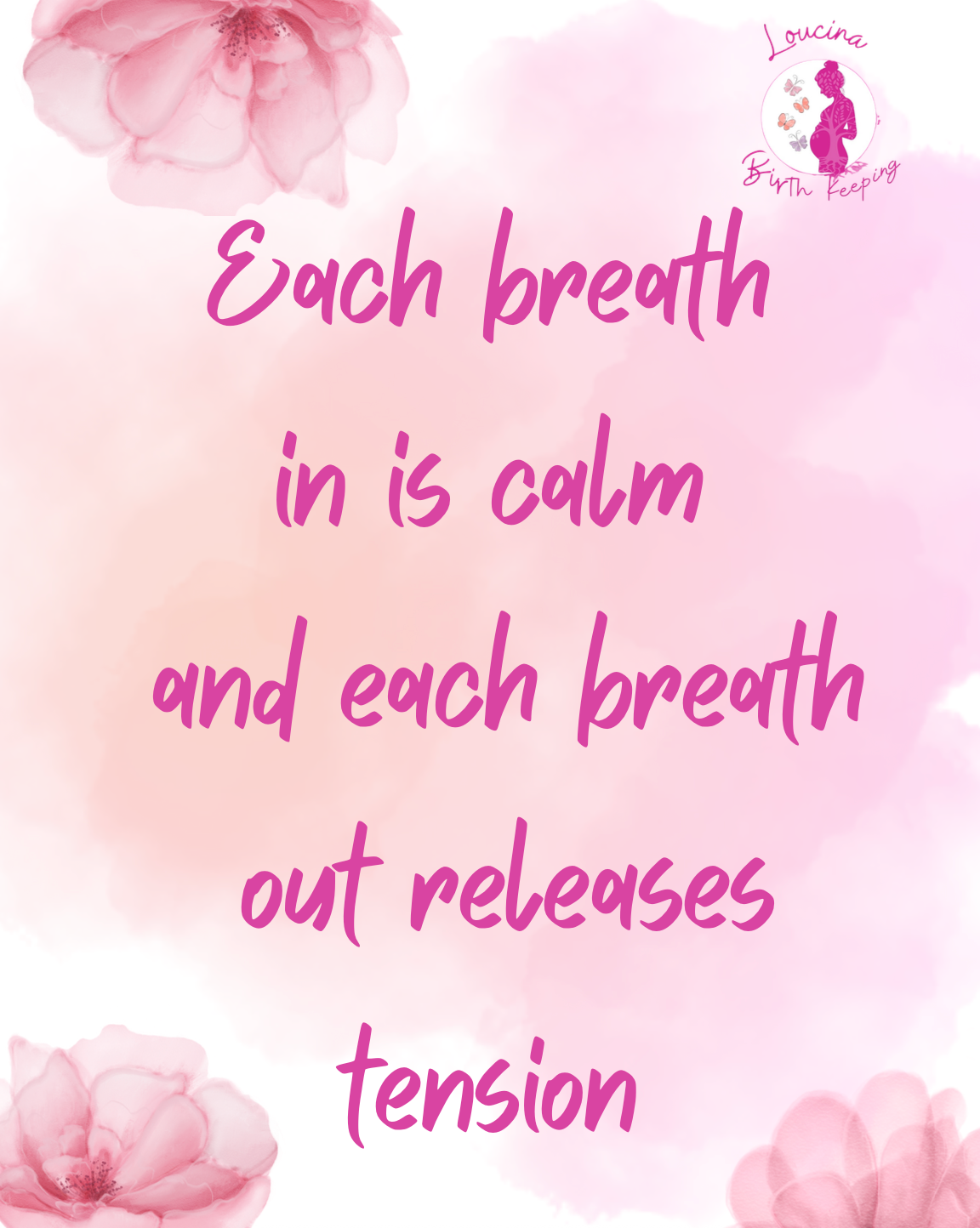 Pink text on a watercolor background: