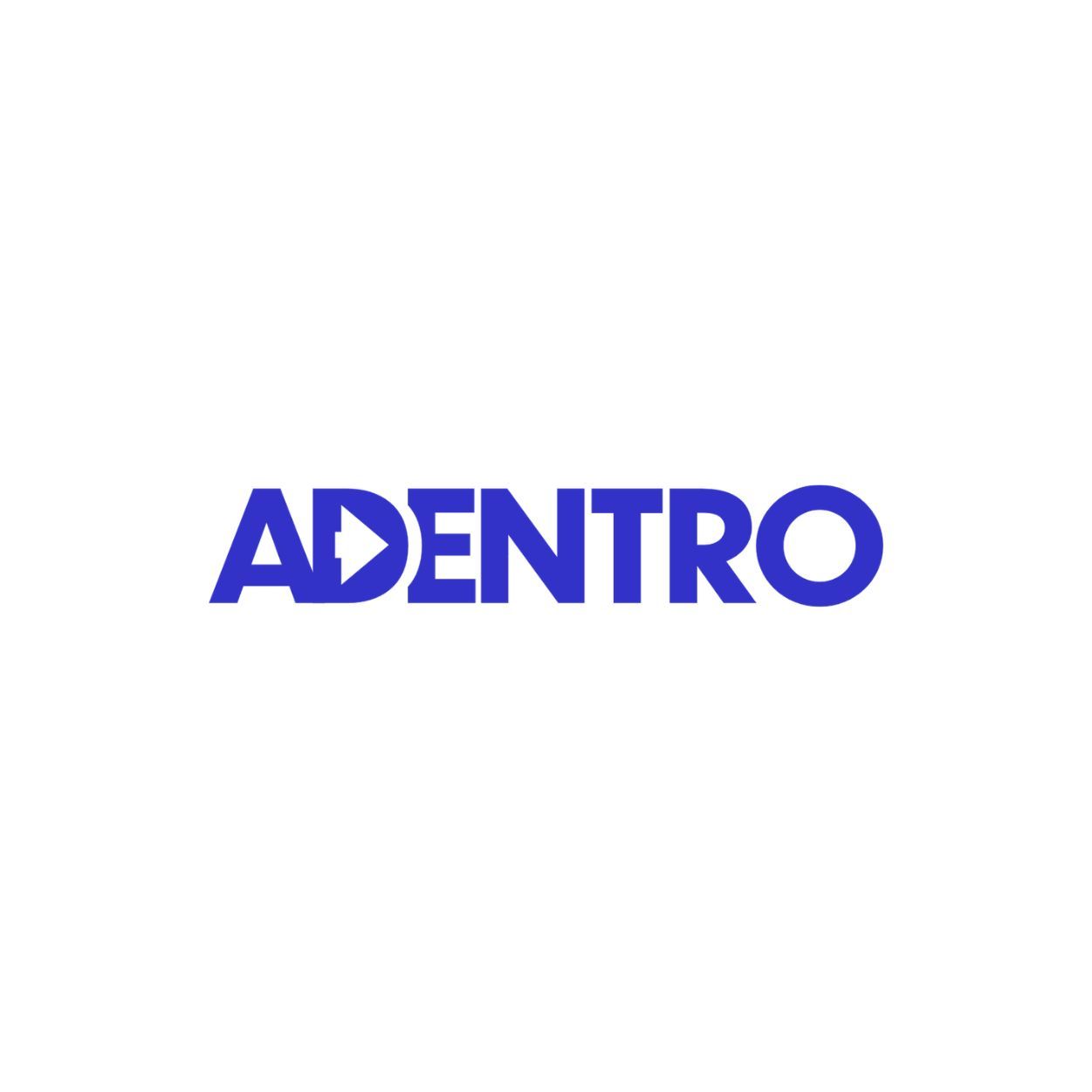 ADENTRO logo in blue letters on a white background.