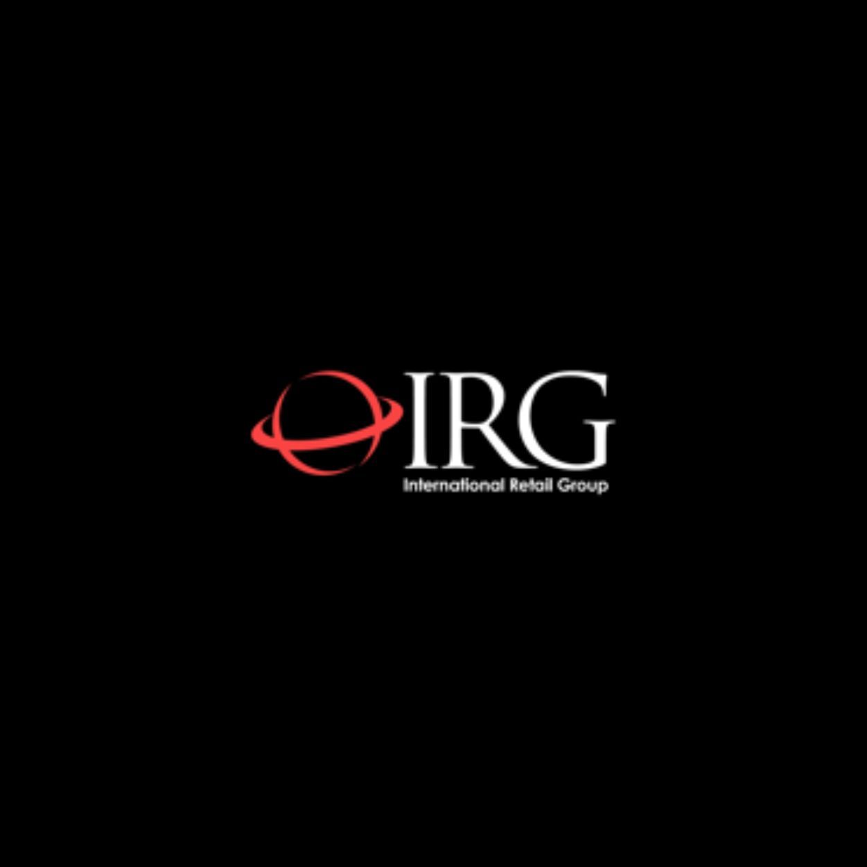 Logo of International Retail Group, with a red globe and IRG text on a black background.
