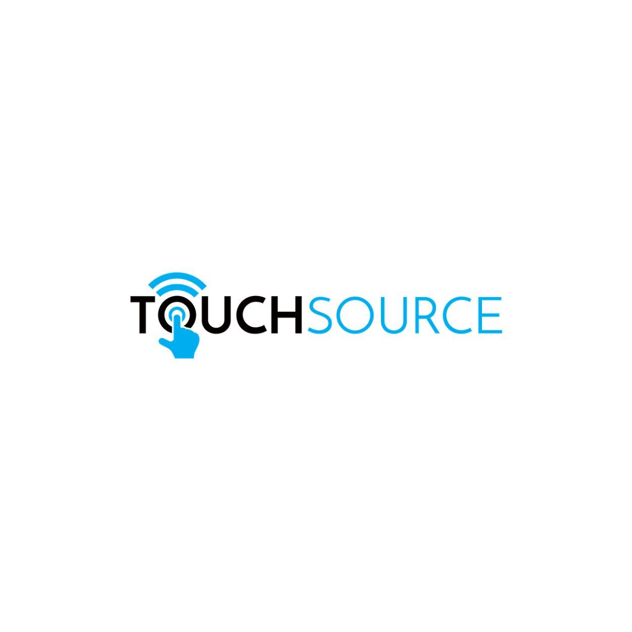 Logo for TouchSource: blue hand with signal symbol above text