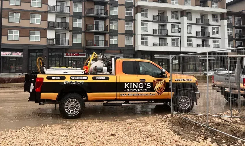 Handwash rental pick up truck delivering to clients construction site