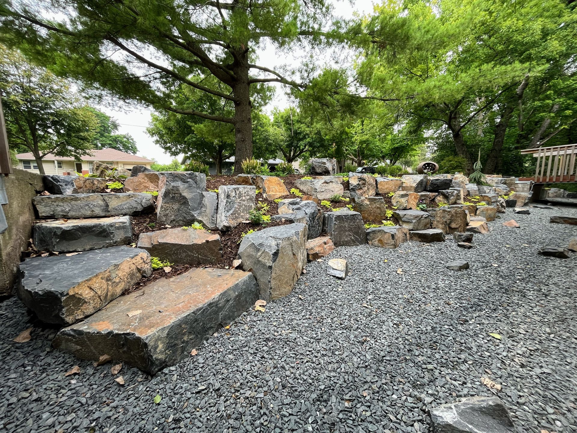 Boulder Outcropping | Stone Steps | Rock Mulch | Landscape Design