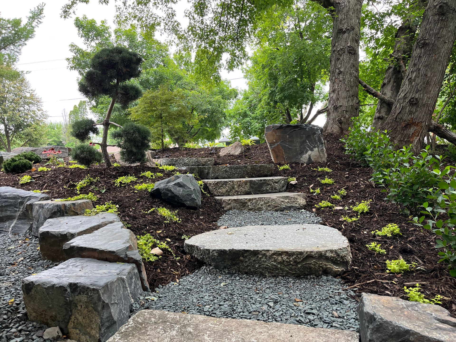 Natural Stone Steps | Mulch Bed | Landscape Design | Hardscaping