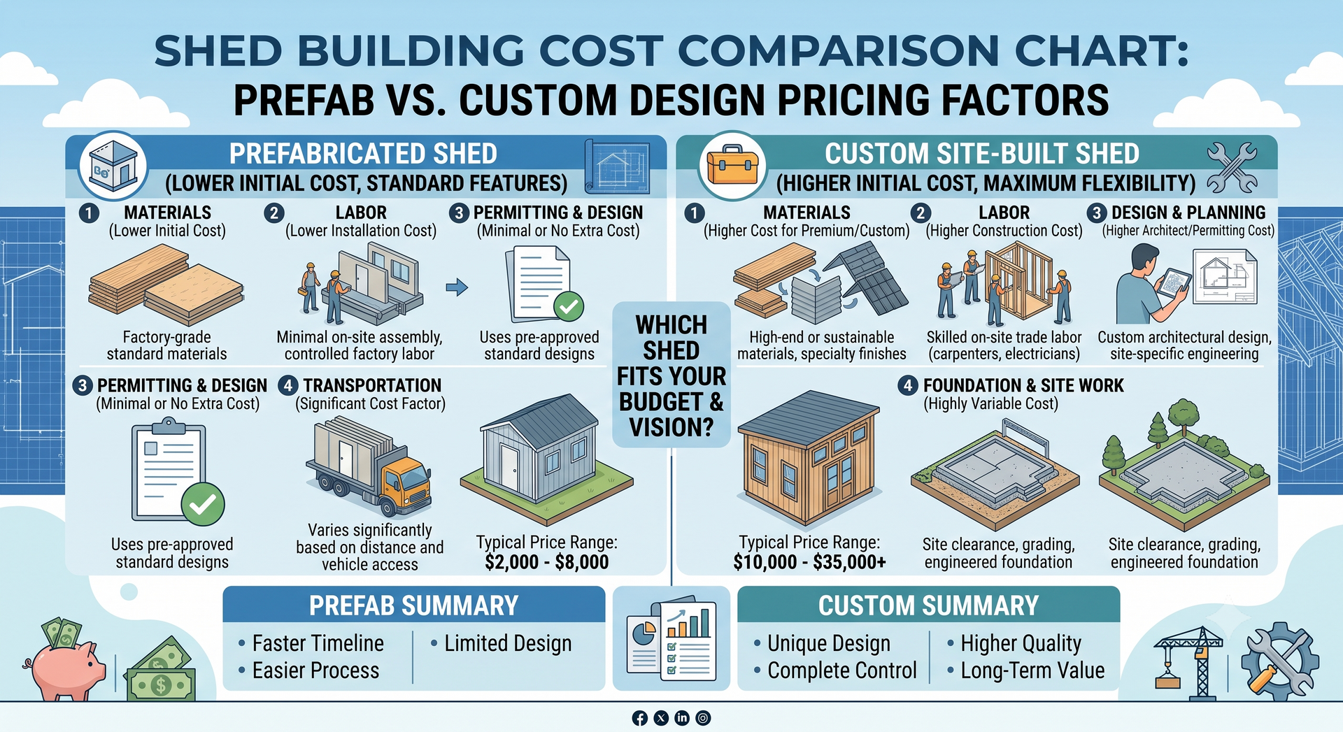 shed pricing comparison prefab vs custom costs
