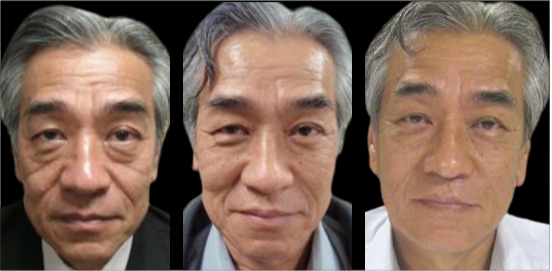 Three side-by-side portraits of the same man with changing facial expressions and lighting.