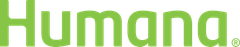 Humana logo in green lowercase letters with a small orange sunburst icon above the “a”
