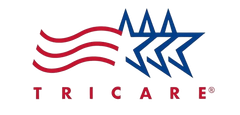 TRICARE logo with red and blue stars and red wave lines