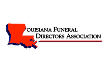 Louisiana Funeral Directors Association logo with red Louisiana silhouette and black text