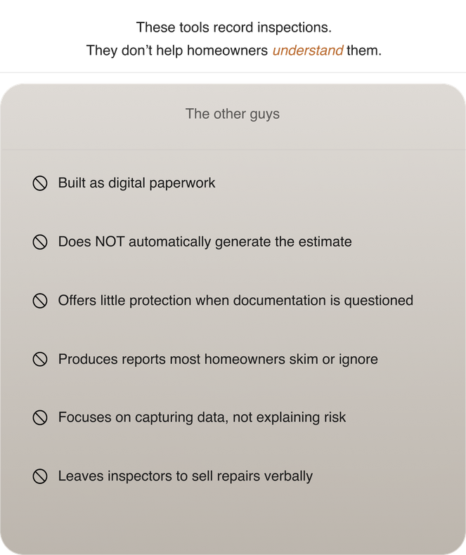 A comparison of inspection tools. The 