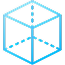 Blue, wireframe cube with dotted lines indicating interior edges.