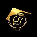 Gold and black circular logo with stylized letters and a crown-like emblem on a dark background