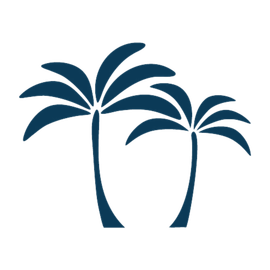 Two dark teal palm trees against a white background.