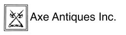 Two crossed axes logo with the words axe antiques