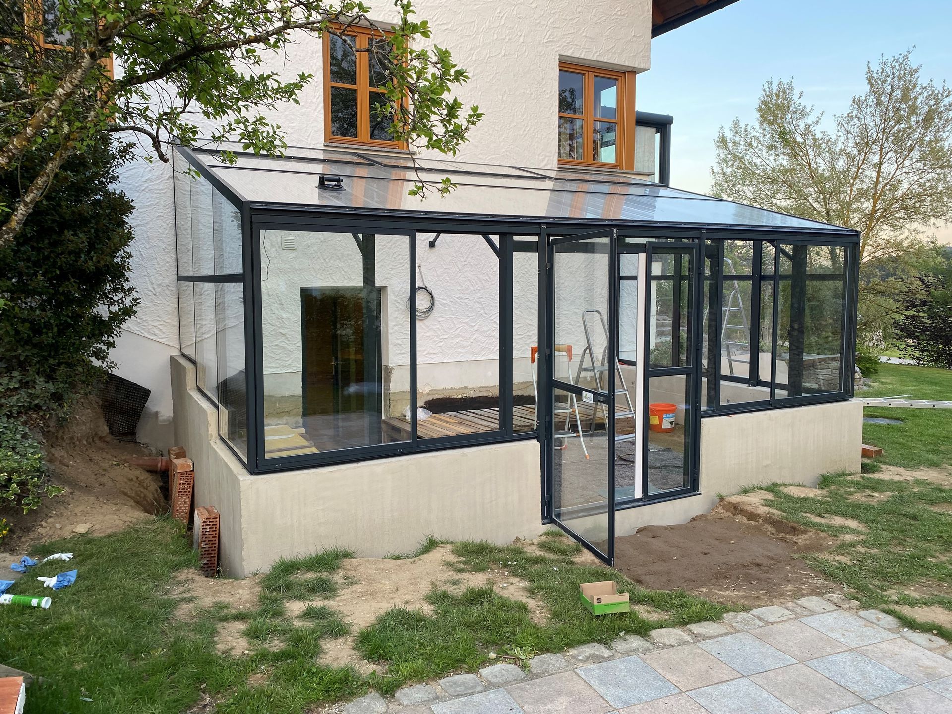 Pultdach Gewächshaus echtglas 3,5x5,5m