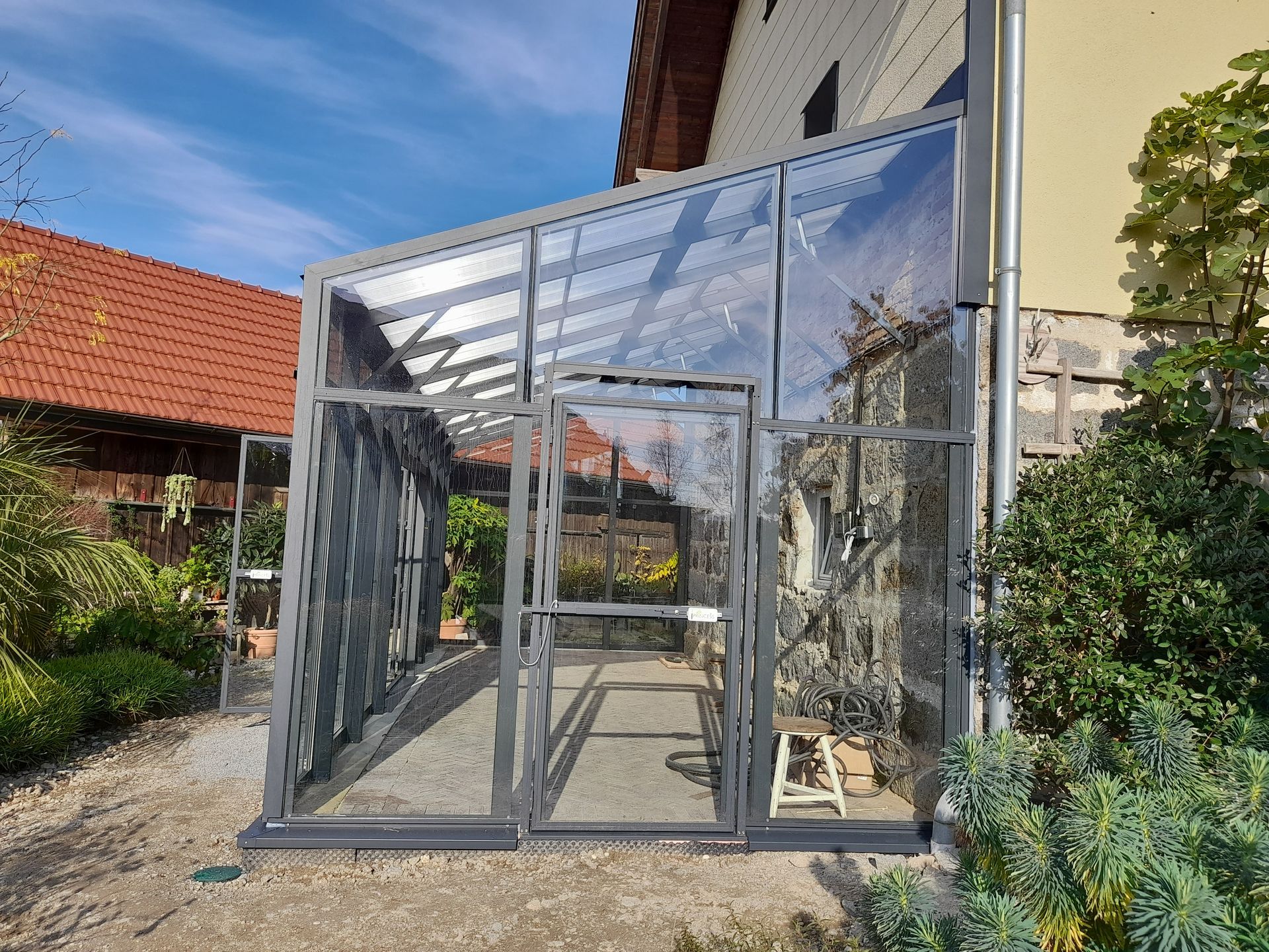 Anlehn Pultdach Gewächshaus 3x8m