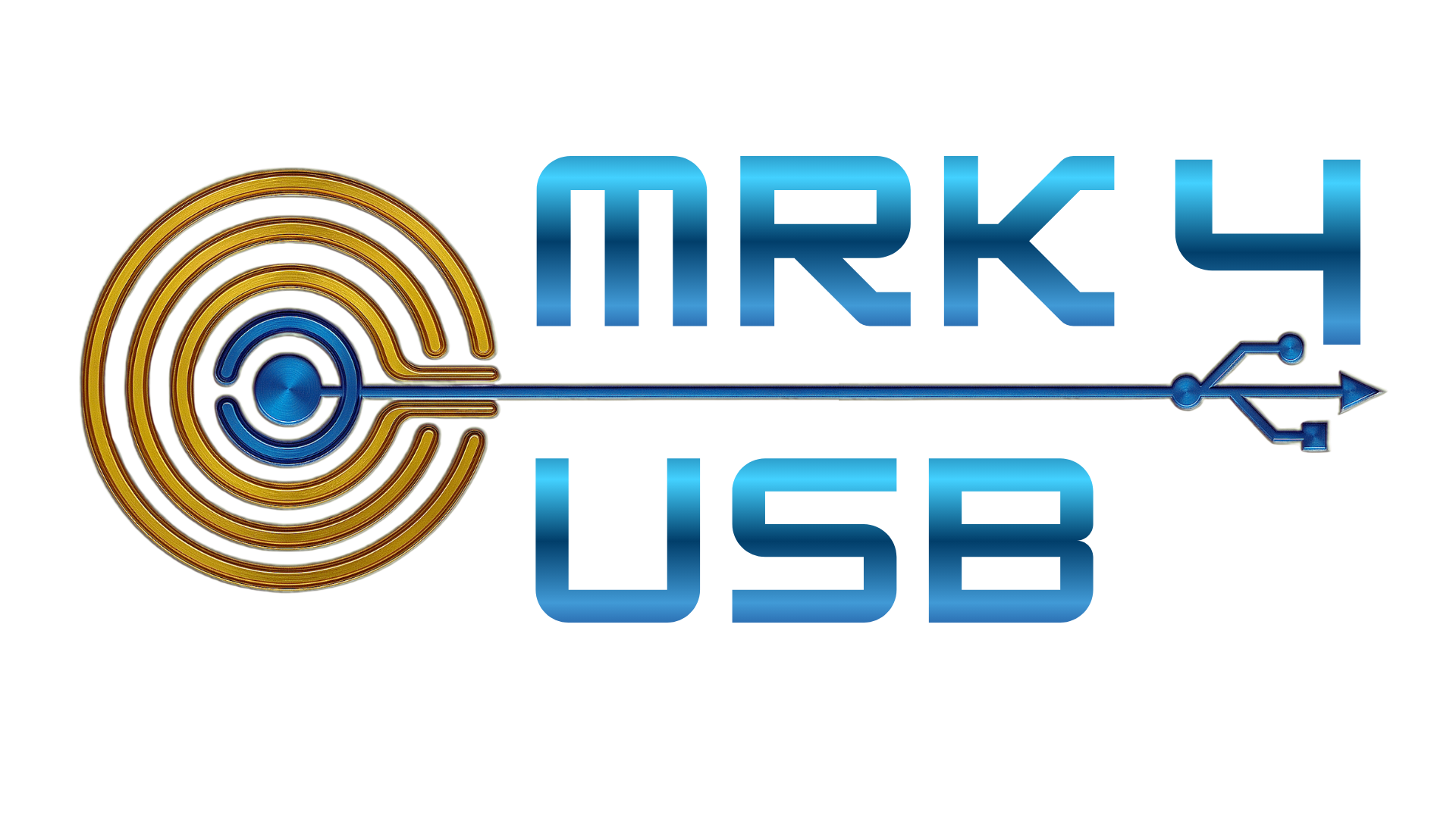 MRK4 USB logo with blue text, gold circular target, and USB symbol