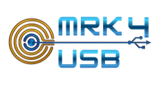 MRK4 USB logo with blue text, gold circular target, and USB symbol