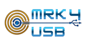 MRK4 USB logo in blue and gold with a circular target and USB plug icon