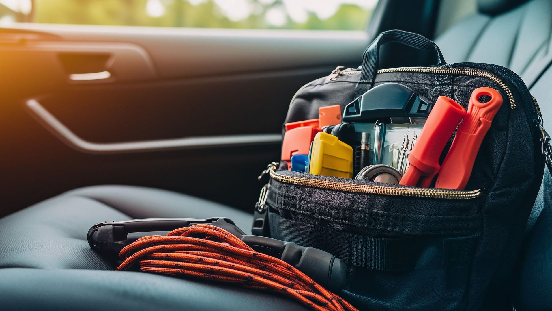 a bag of supplies to keep in your car incase of a breakdown