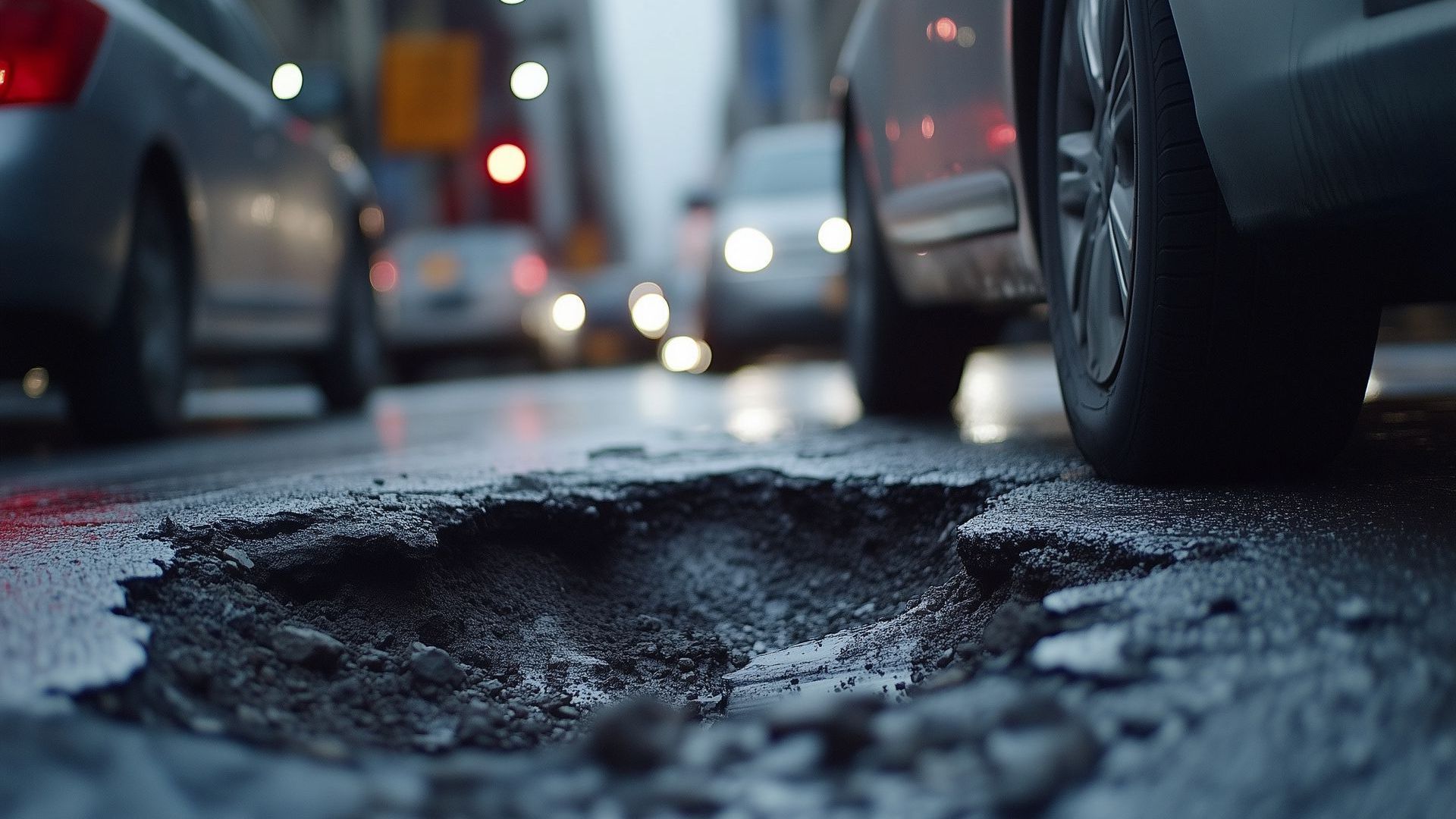 Pothole on a busy road
