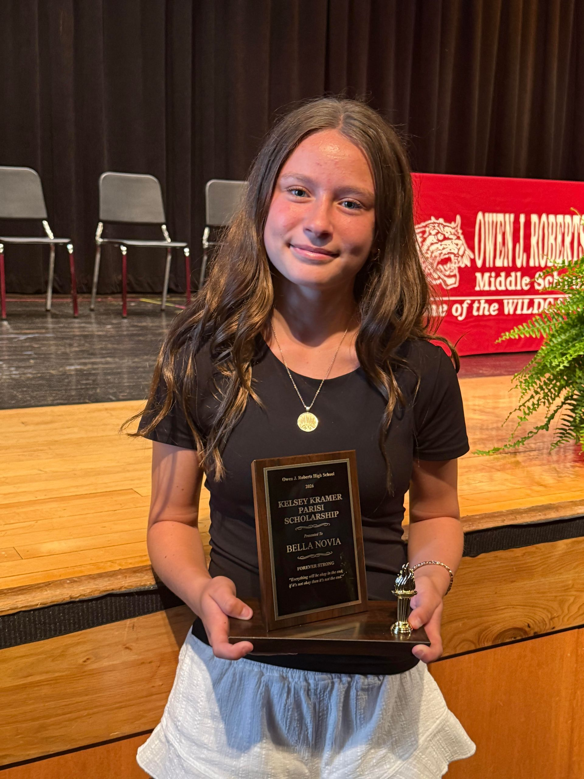 Bella Novia 2026 Parisi Speed School Scholarship recipient at Owen J. Roberts Middle School