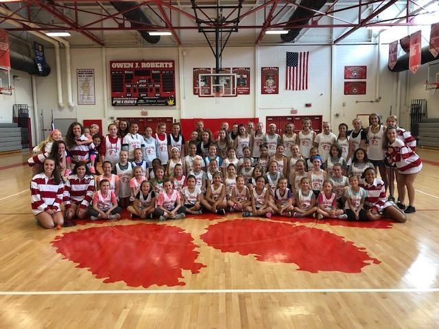 High Resolution photo needed Youth participants at Kelsey's Legacy OJR Camp group photo in the gymnasium at Owen J. Roberts High School